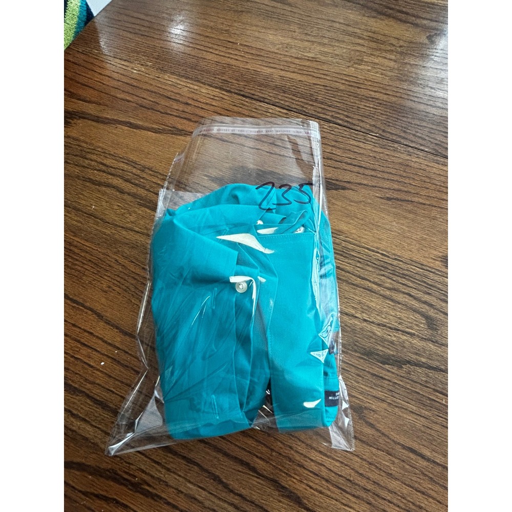 Arrow Mens Teal Blue Poplin Dress Shirt Classic Fit Wrinkle Free 14.5 32/33 - Picture 6 of 6